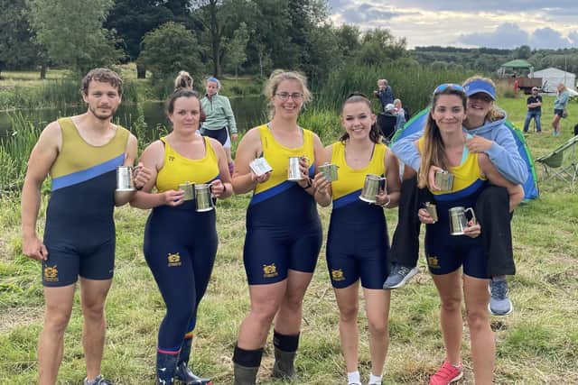 Peterborough City winners at the Sudbury Regatta, from left, Chris Elder, Hayley Shipton, Keely Watson, Sarah Watson, Gemma Singleton and Peggy Papworth.