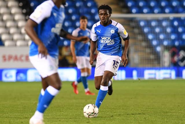 Kwame Poku in action for Posh against Plymouth. Photo: David Lowndes.