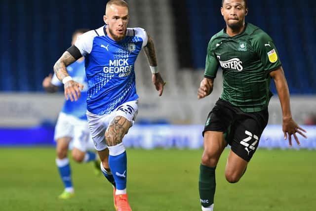 Joe Ward in action for Posh against Plymouth. Photo: David Lowndes.