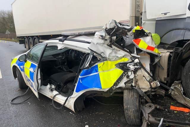Two officers were seriously injured in the collision. Pic: Lincs police