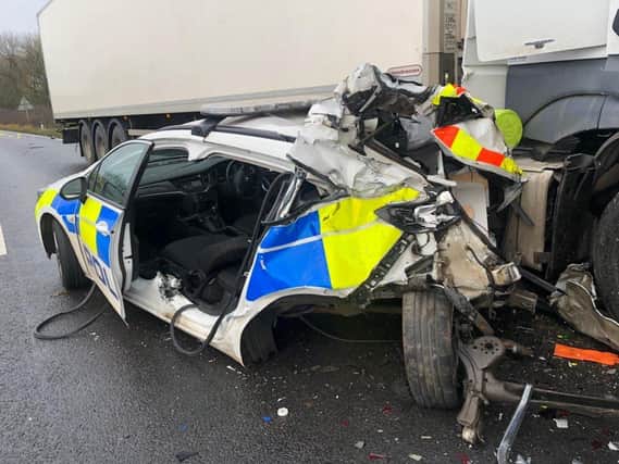 Two officers were seriously injured in the collision. Pic: Lincs police