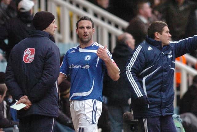 Craig Morgan after being sent off playing for Posh against Derby at London Road in 2010.