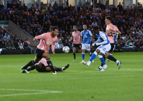 Siriki Dembele in action for Posh against Cardiff. Photo: David Lowndes.