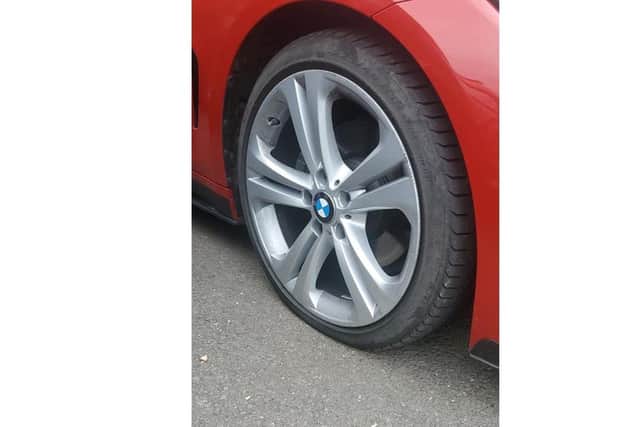 A burst tyre suffered by a Cardea resident. Photo: PT reader.
