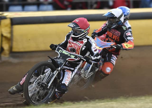 Danny King leads heat six for Panthers against Wolverhampton. Photo: David Lowndes.