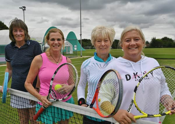 City of Peterborough tennis tournament ladies doubles finalists, from left, Liz Williams, Jenny Rice, Nicky Keir and Lisa McDonagh. Photo: David Lowndes.