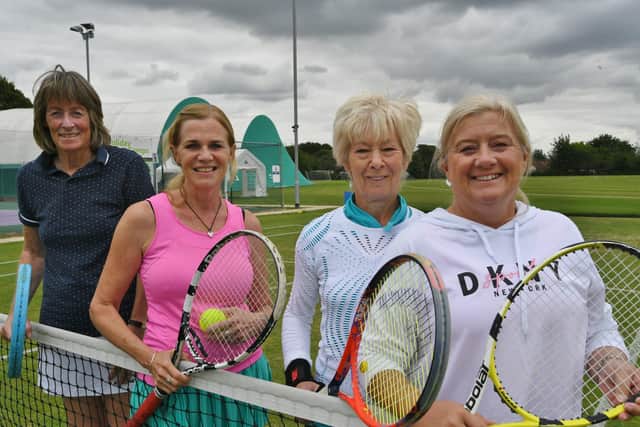 City of Peterborough tennis tournament ladies doubles finalists, from left, Liz Williams, Jenny Rice, Nicky Keir and Lisa McDonagh. Photo: David Lowndes.