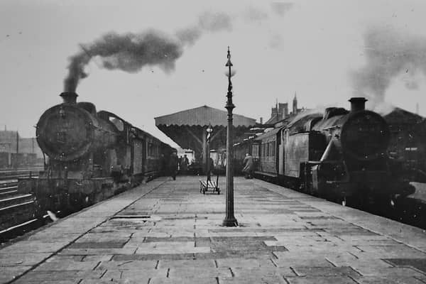 History of Railways in Peterborough exhibition  at Railworld.   Peterborough East Station  1955. Pic from the Nene Valley Railway Museum Group Archive EMN-210824-141825009