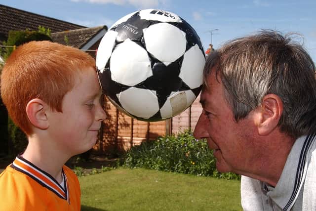 Peter McNamee  with his step grandson Jack Bloodworth who was playing for Posh Under 9s.