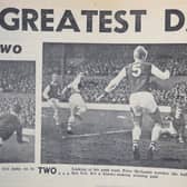 The picture in the Evening Telegraph of Peter McNamee scoring for Posh against Arsenel in 1965.