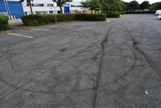 Tyre marks left at Stapledon Road, Orton Southgate.