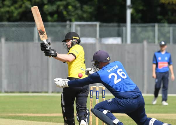 Chris Milner on his way to 70 not out as Peterborough Town beat Rushden at Bretton Gate. Photo: David Lowndes.