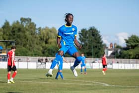 Maniche Sani celebrates his goal for Peterborough Sports against Stourbridge on Saturday.