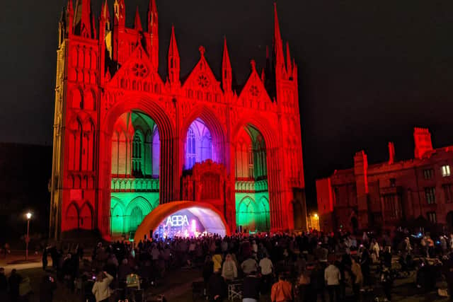The cathedral lit up with the new LED system