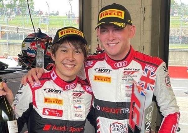 Frank Bird (right) with co-driver Ryuichiri Tomita at Brands Hatch.