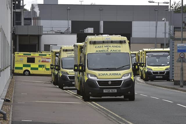 Ambulances outside A&E at the City Hospital EMN-210831-190111009