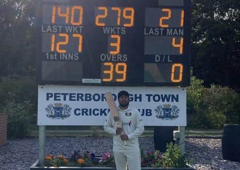 Karanpal Singh celebrates his career best 140 on Sunday.
