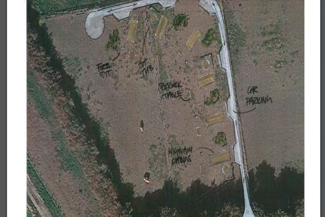 A schematic plan of the proposed glamping site.
