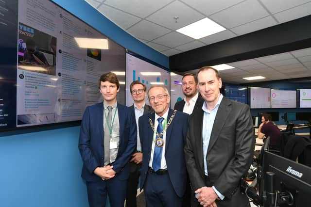 Official opening of the Pentesec cyber security provider offices at Lynchwood by Mayor of Peterborough Steve Lane with director Luke Bourike, COO Matt Tyne, CFO Joe Roffey and L-CEO Mark Brooks-Wadham EMN-210909-153244009