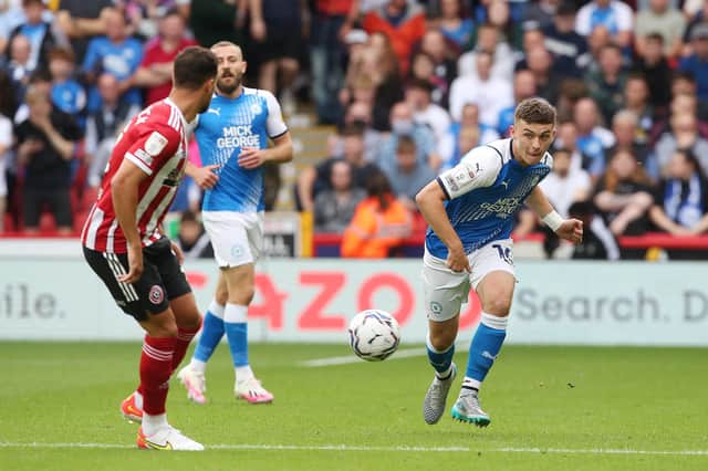 Harrison Burrows of Peterborough United in action against Sheffield United.  Photo: Joe Dent/theposh.com