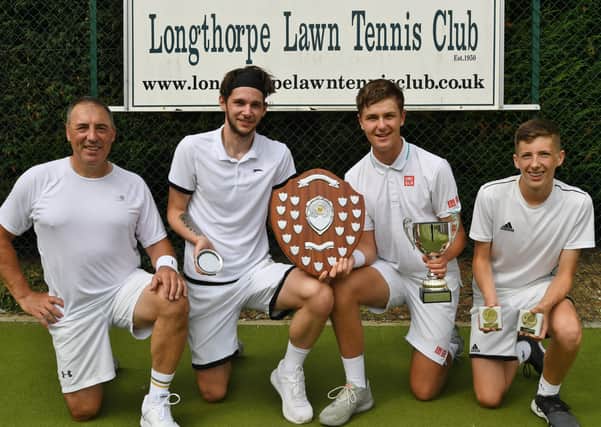 Singles fiinalists at the Longthorpe Lawn Tennis Club event, from left, Mark Peters, Toby Eldred, Seth Briggs-Williams and Harry Clark.