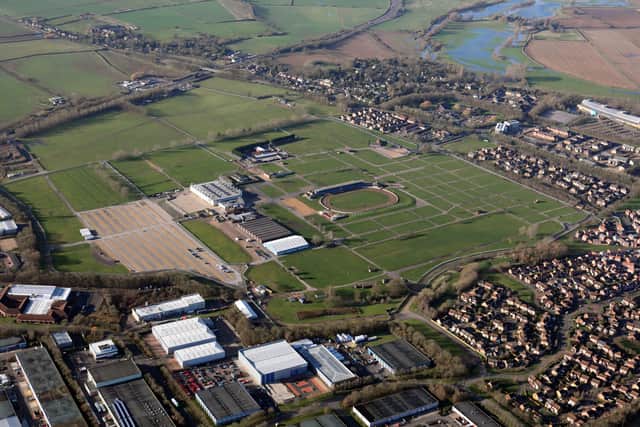 Aerial view of East of England Showground, Peterborough.