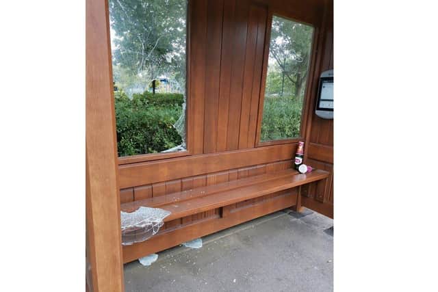 Vandalism at bus stop in Lynchwood, Orton Southgate.