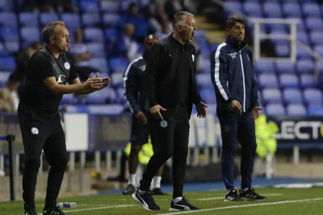 Peterborough United Manager Darren Ferguson shouts encouragement to his players from the touchline at Reading. Photo: Joe Dent/theposh.com.