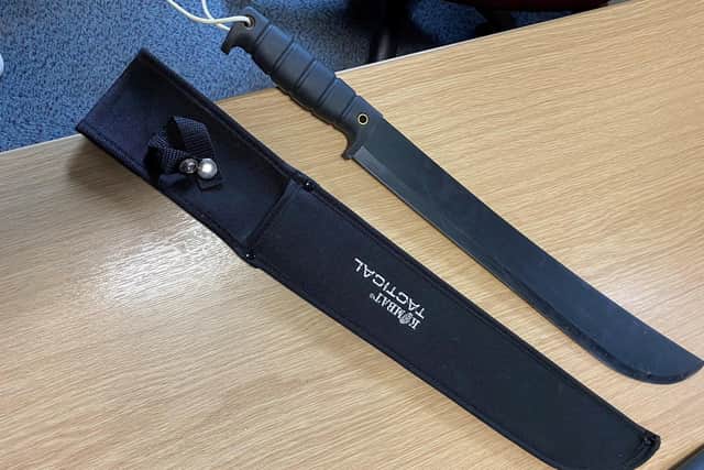 The machete seized from Salaam Court.