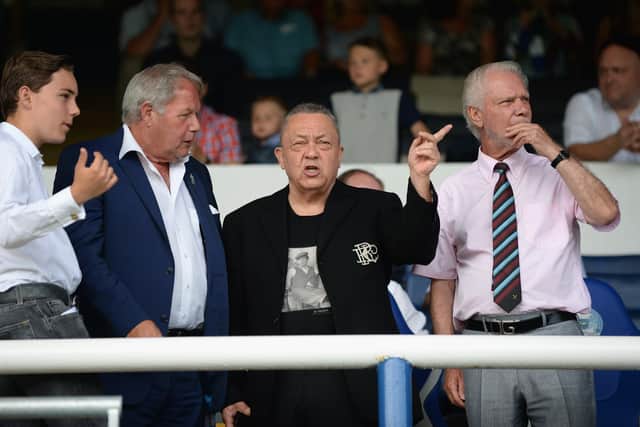 Barry Fry, Director of Football of Peterborough United, with David Sullivan and David Gold, Joint Chairmen of West Ham United at the London Road Stadium on July 11, 2015. Photo: Getty Images.