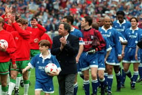Barry Fry leads Birmingham City out at Wembley. His son Adam was mascot and former Posh star Ian Bennett was the Blues' goalkeeper.