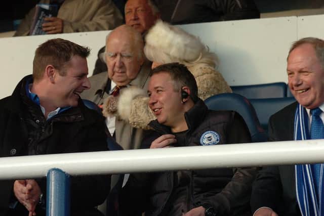 Darren Ferguson (centre) with Barry Fry (right) and Darragh MacAnthony in December, 2013.