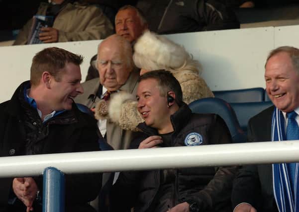 Darren Ferguson (centre) with Barry Fry (right) and Darragh MacAnthony in December, 2013.