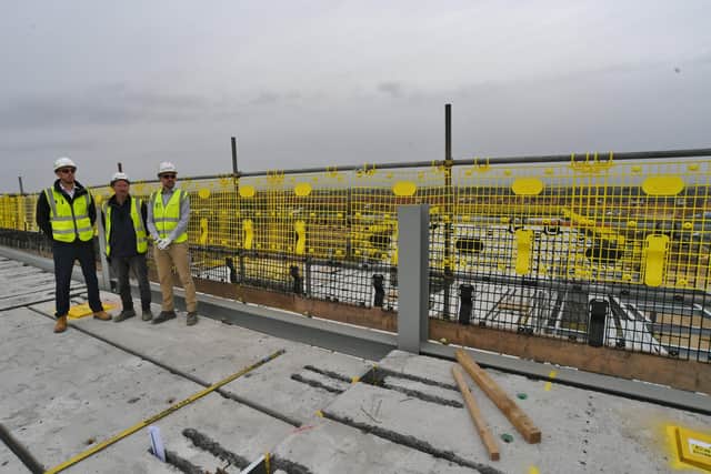 Mick Wallman (logistics manager), Phil Robinson (progect manager) and William Swallow (site manager) for Wates Construction at Manor Drive Academies site in Paston.