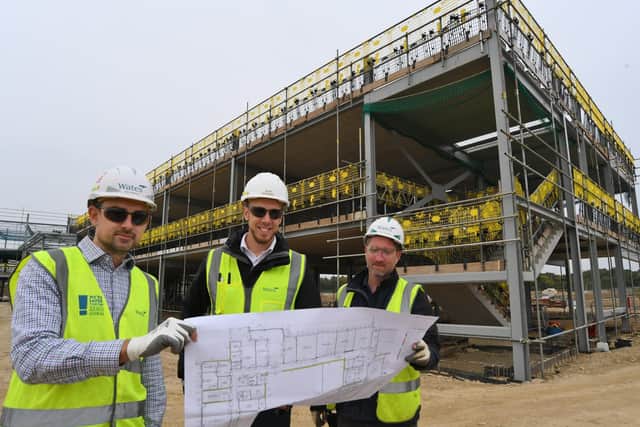 Mick Wallman (logistics manager), Phil Robinson (progect manager) and William Swallow (site manager) for Wates Construction at Manor Drive Academies site in Paston.