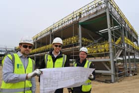 Mick Wallman (logistics manager), Phil Robinson (progect manager) and William Swallow (site manager) for Wates Construction at Manor Drive Academies site in Paston.