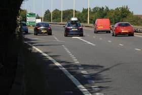 The A1139 Frank Perkins Parkway (north east bound) close to Boongate roundabout.