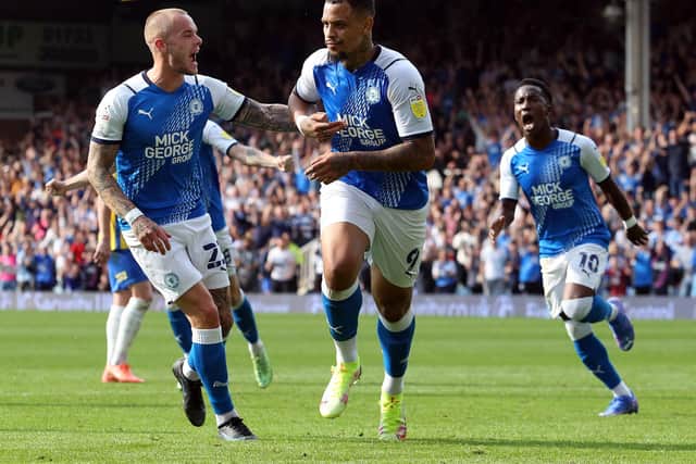 Jonson Clarke-Harris of Peterborough United celebrates scoring his goal against Birmingham City - Mandatory by-line: Joe Dent/JMP.