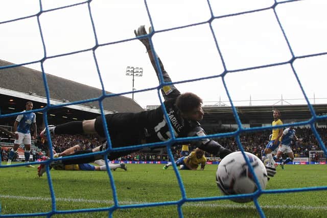 Jorge Grant's goal as seen by the camera in the back of the Birmingham City net.  Photo: Joe Dent/theposh.com.