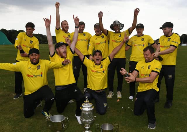Petreborough Town celebrate a third Northants Premier Division title in a row. Photo: David Lowndes.