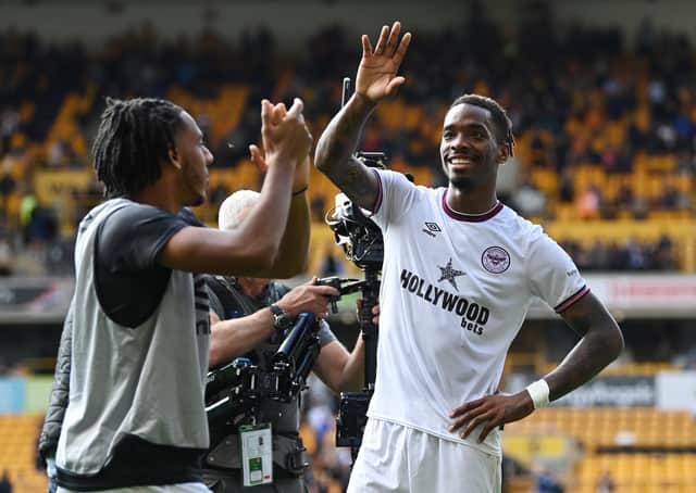Ivan Toney of Brentford waves to the fans following the Premier League match between Wolverhampton Wanderers and Brentford at Molineux. Photo: Shaun Botterill/Getty Images.
