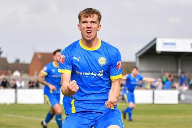 Dan Jarvis scored twice for Peterborough Sports at Great Wakering. Photo: James Richardson.