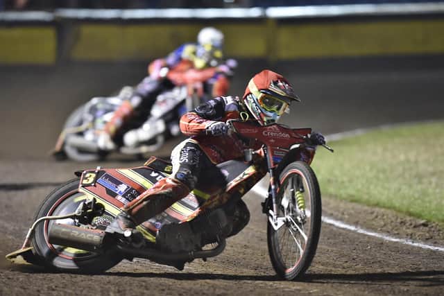 Panthers' top scorer Michael Palm Toft leads the way against Sheffield at the East of England Arena. Photo: David Lowndes.