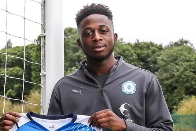Johnson Adu Gyamfi after signing for Posh. Photo: Joe Dent/theposh.com.