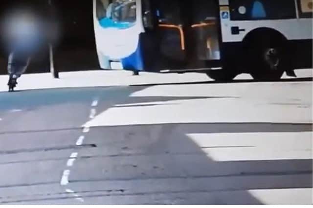 The teenager nearly hits the bus. Pic and video: Cambs police