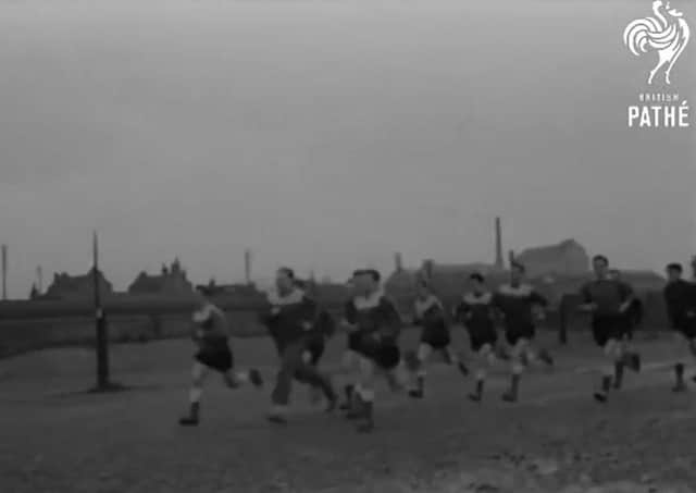 Peterborough United players on a training run in 1960. Footage from Pathe news is available on Youtube.