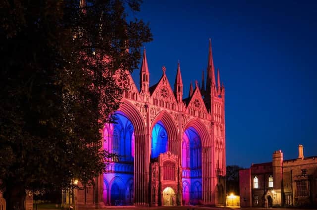 Peterborough Cathedral will light up blue and pink. Pic: Richard Mortlock