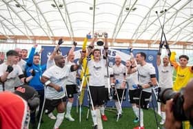 Peterborough United Amputee team celebrate their FA Cup success. LAJ Photography.