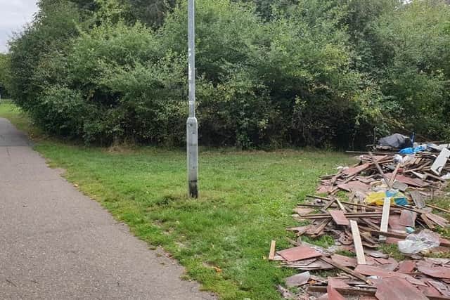 Fly-tipped tiles in Werrington. Photo: Jay Langdon.