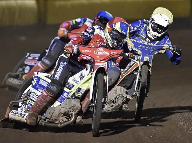 Chris Harris on his way to a race victory in the win over Kings Lynn